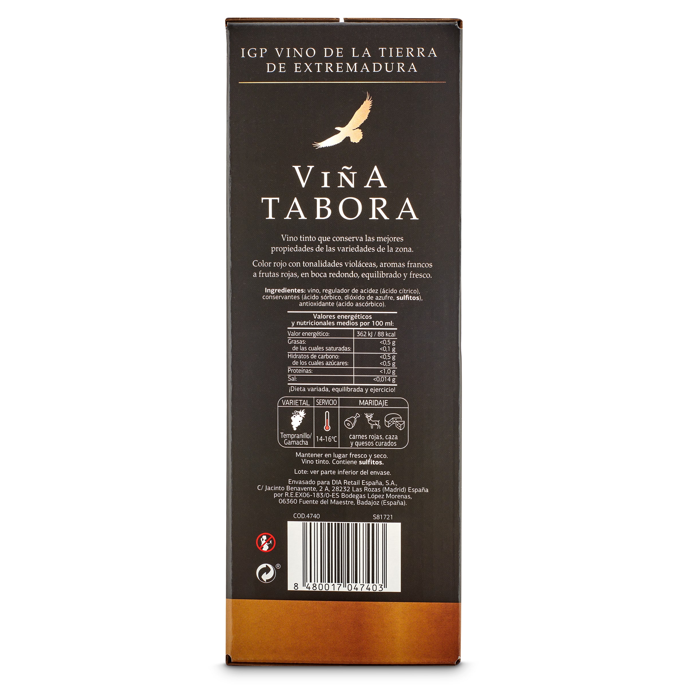 Vino tinto de La tierra de Extremadura Viña Tabora 3 L