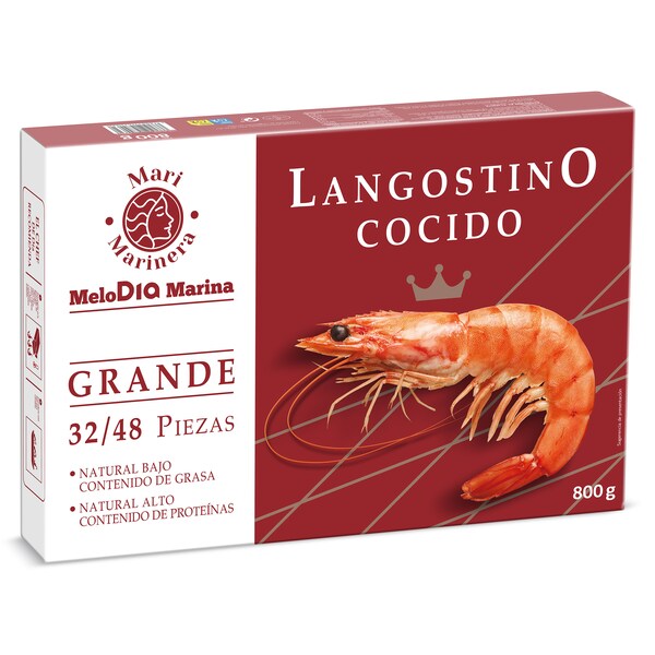 Langostino Cocido Grande Dia 32/ 48 Piezas Caja 800 Gr.