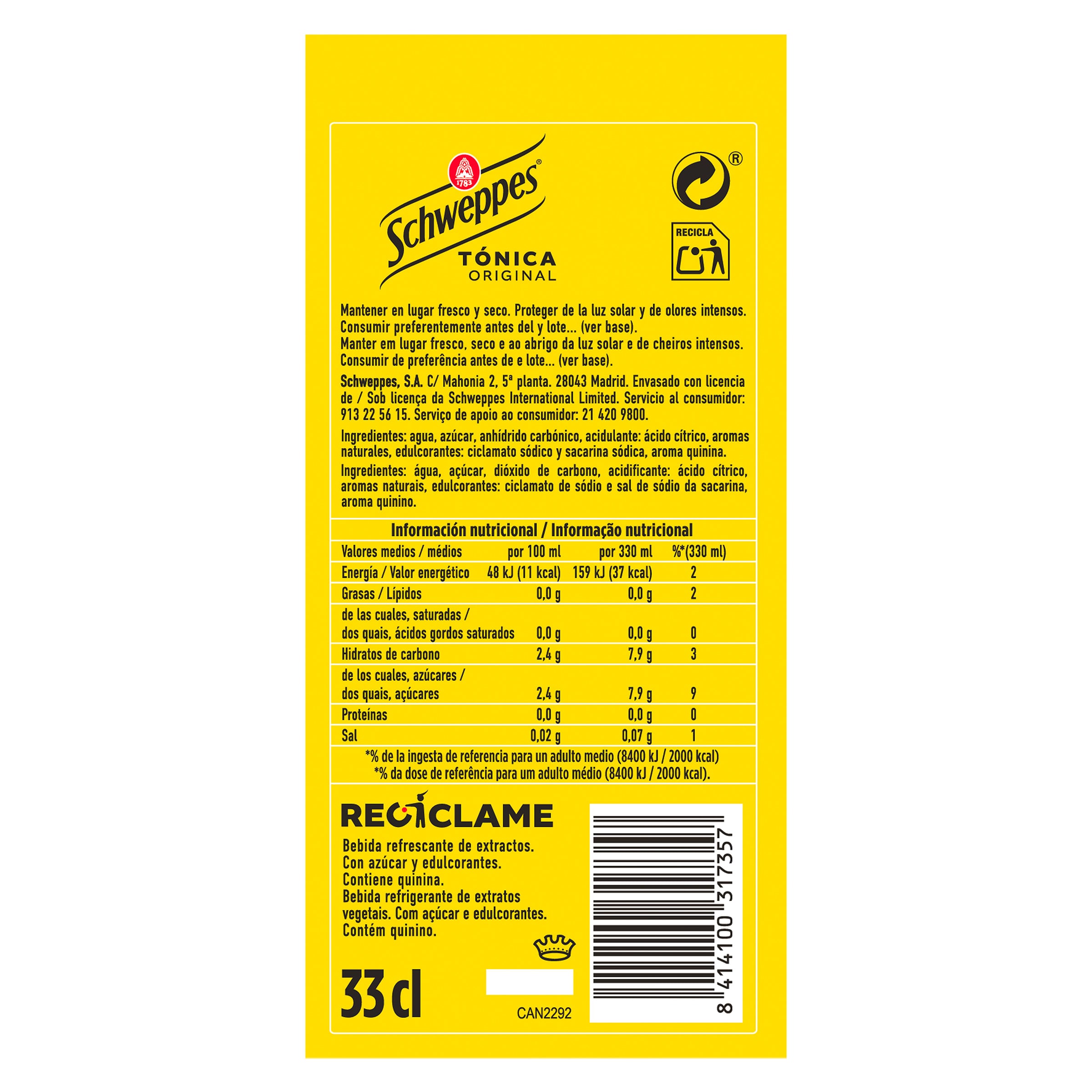 Tónica Schweppes 330 ml