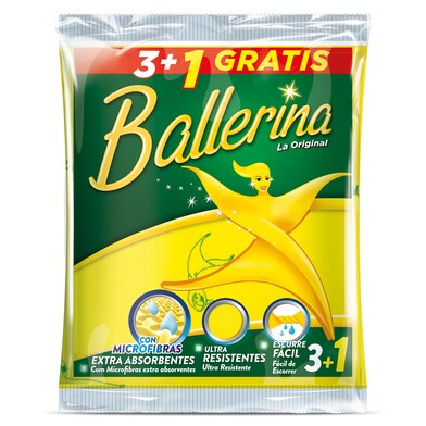 Bayeta amarilla super absorbente y extra suave Ballerina bolsa 4 unidades-0