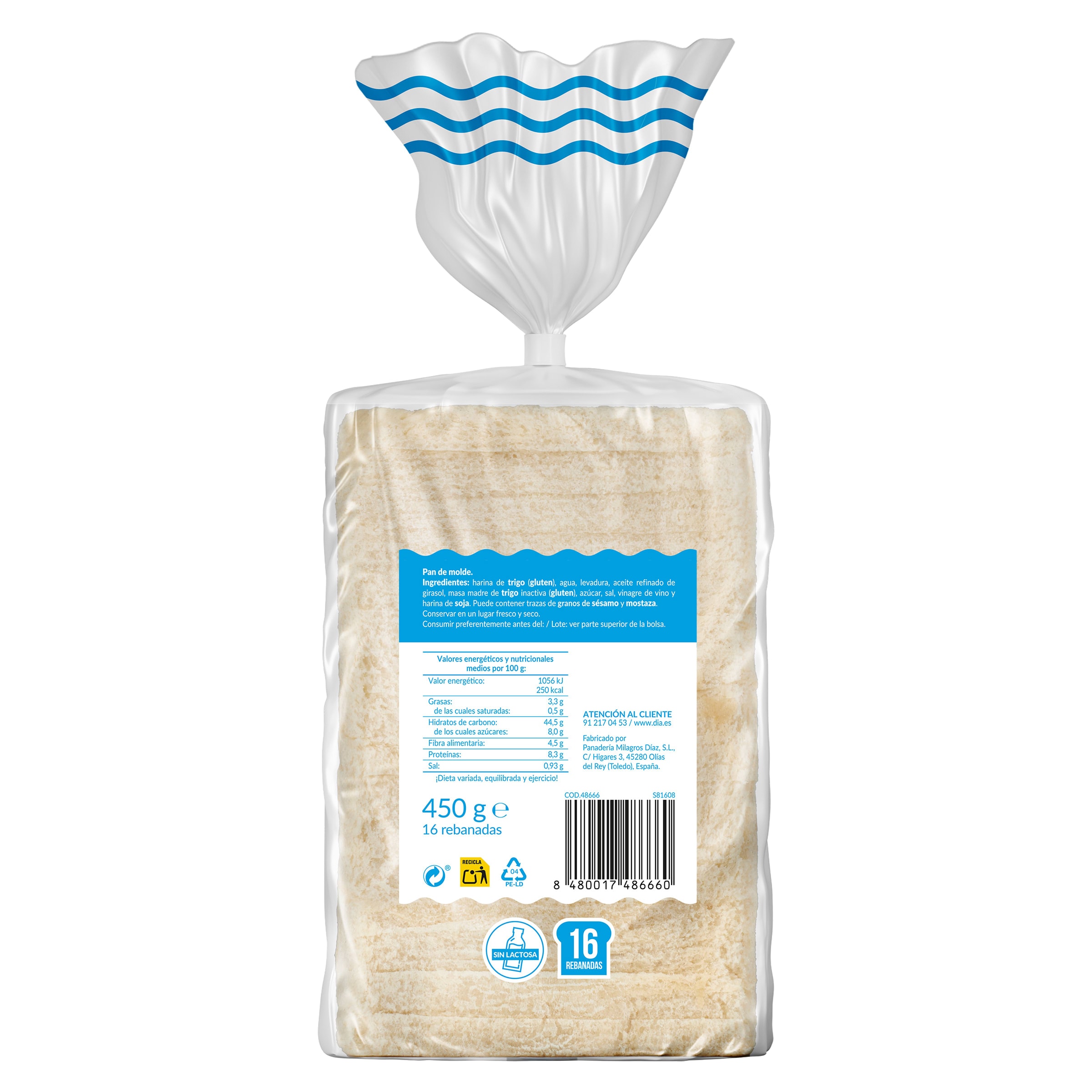Pan de molde blanco sin corteza El Molino de Dia 450 g