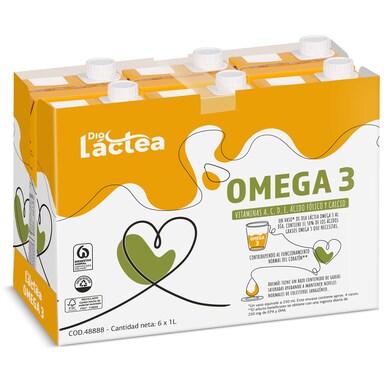 Leche desnatada omega 3 Dia Láctea pack 6 x 1 L-0