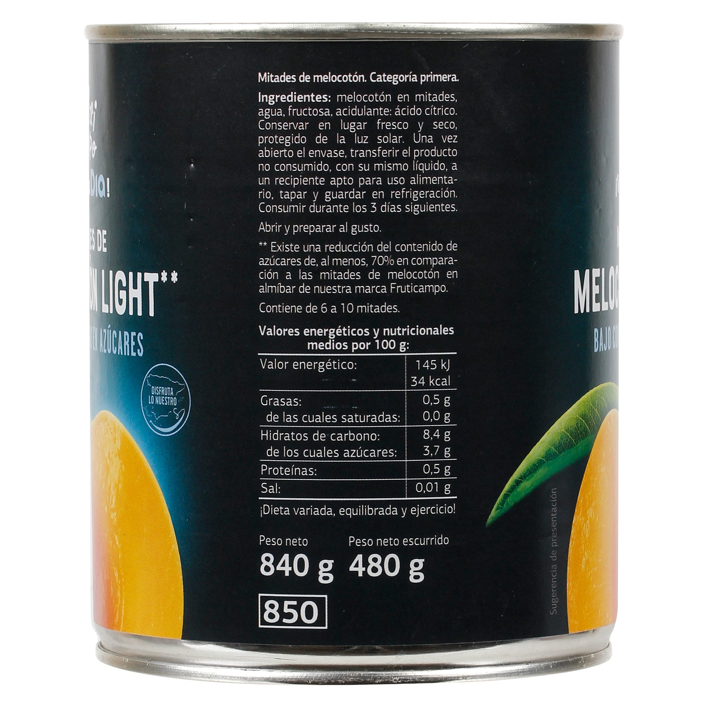 Melocotón en almíbar sin azúcares añadidos Dia Fruticampo 480 g