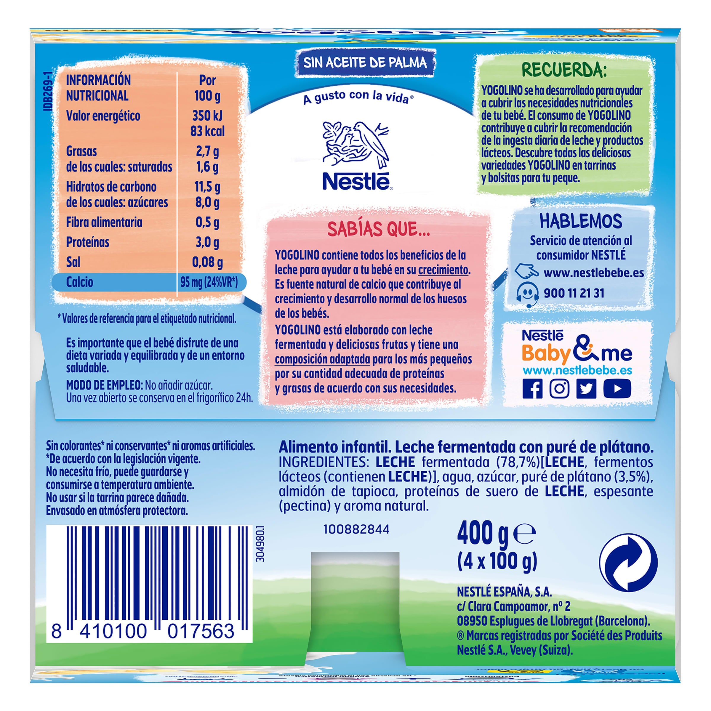 Postre lácteo de plátano Nestlé Yogolino 4 x 100 g