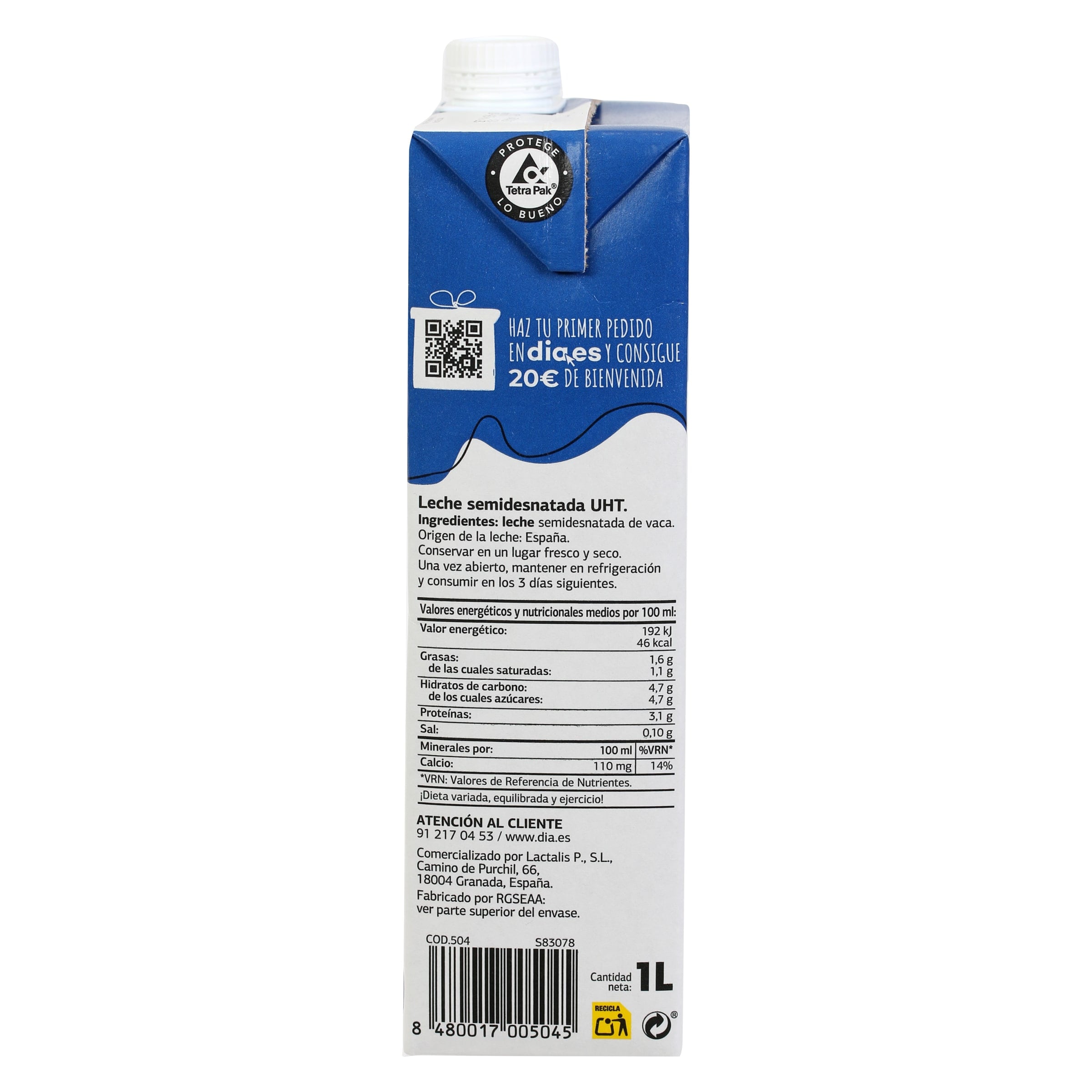 Leche semidesnatada Dia Láctea 1 L