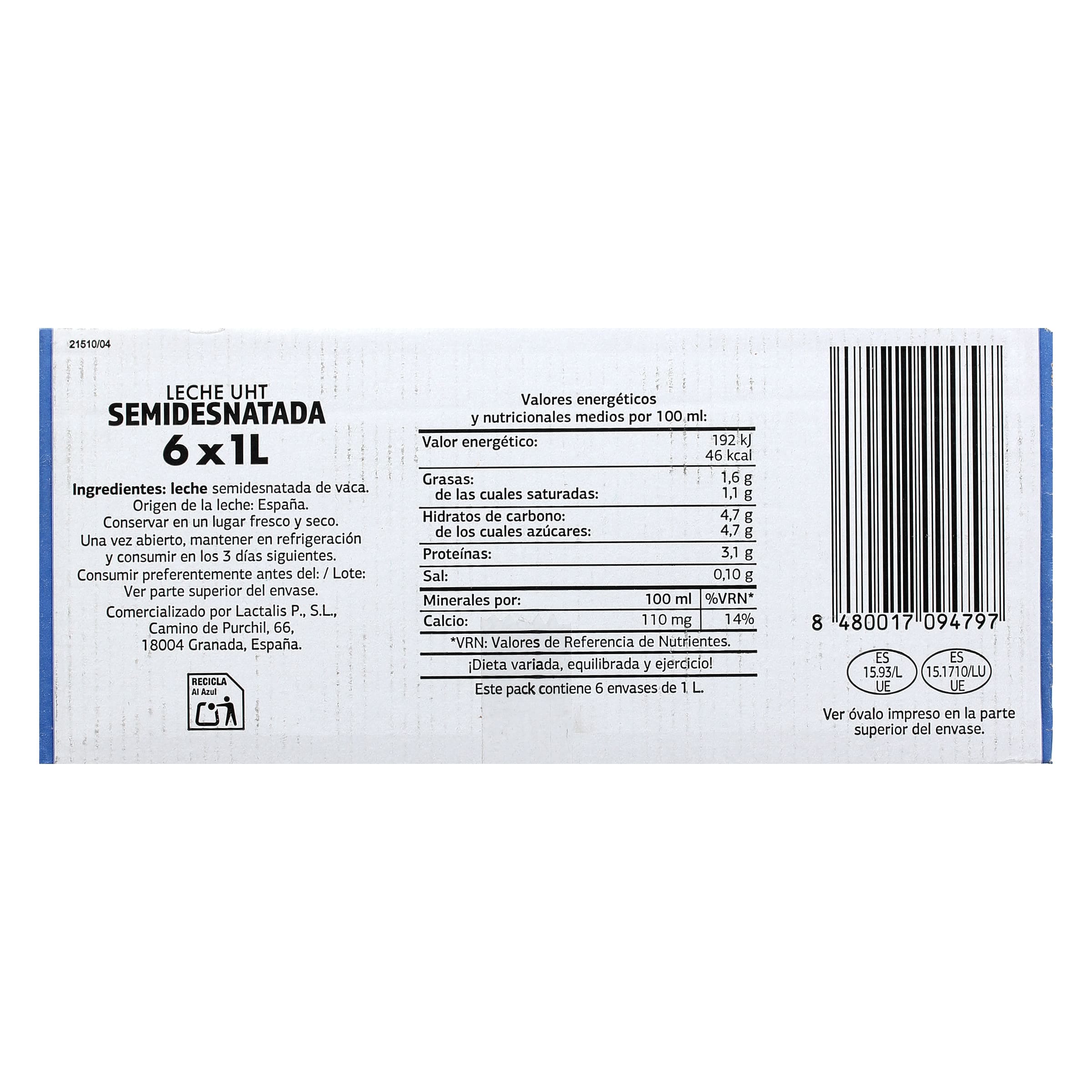 Leche semidesnatada Dia Láctea pack 6 x 1 L