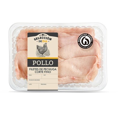 Filetes de pechuga de pollo corte fino SELECCION DE DIA BANDEJA 600g-1 Filetes de pechuga de pollo corte fino SELECCION DE DIA BANDEJA 600g-1