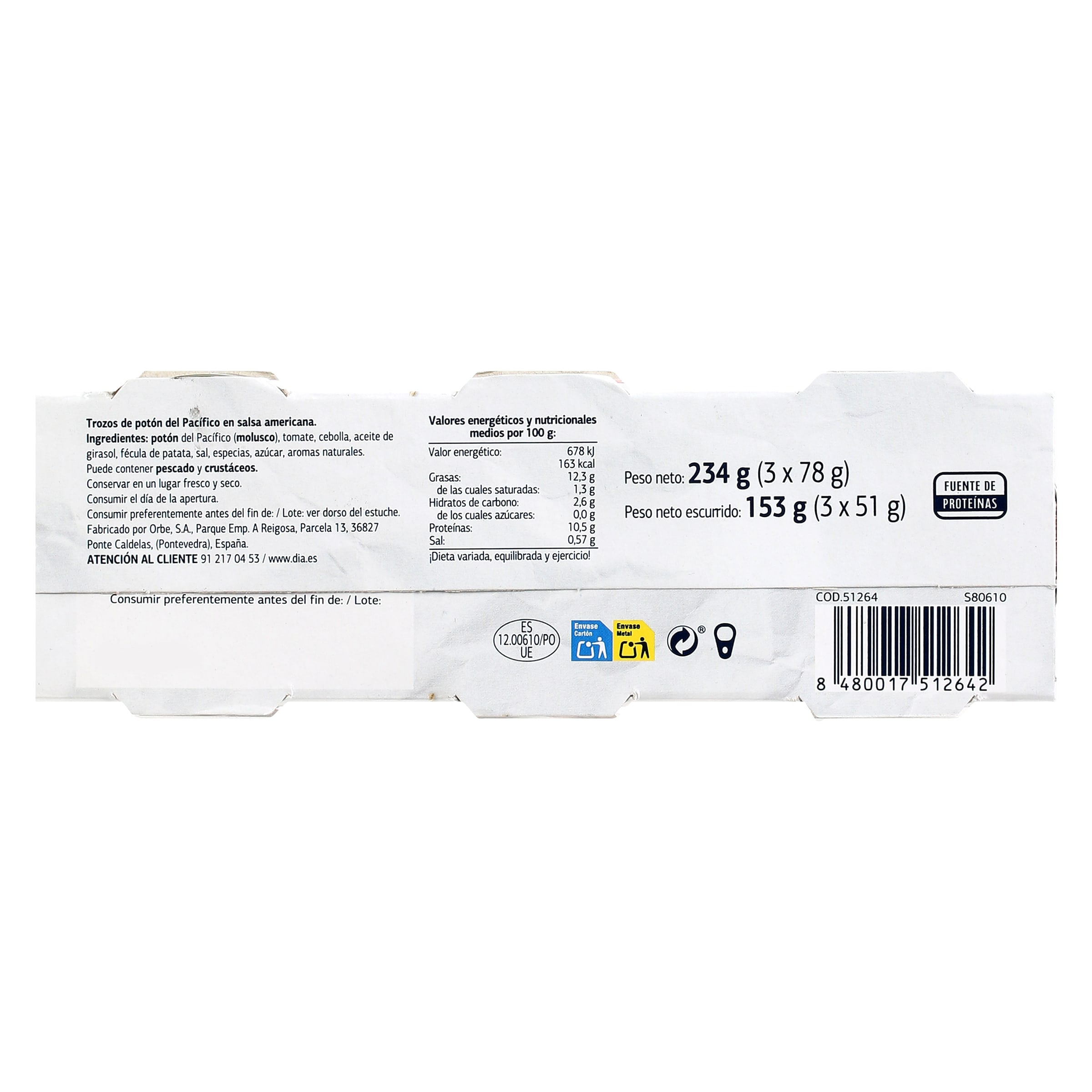 Trozos de potón en salsa americana Dia Mari Marinera 3 x 51 g