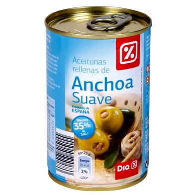 Aceitunas rellenas anchoa suave Dia lata 130 g-0 Aceitunas rellenas anchoa suave Dia lata 130 g-0