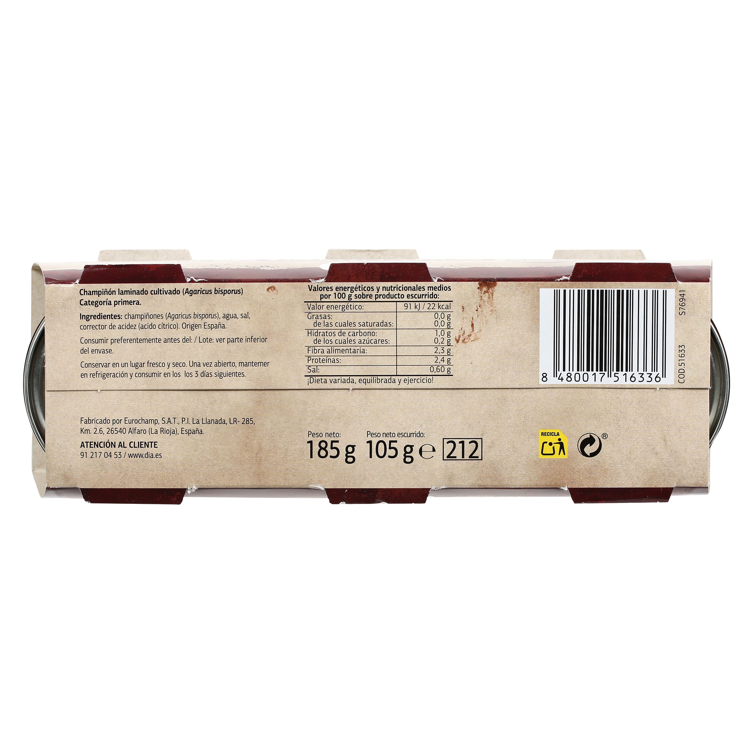 Champiñón laminado Dia Vegecampo 3 x 105 g