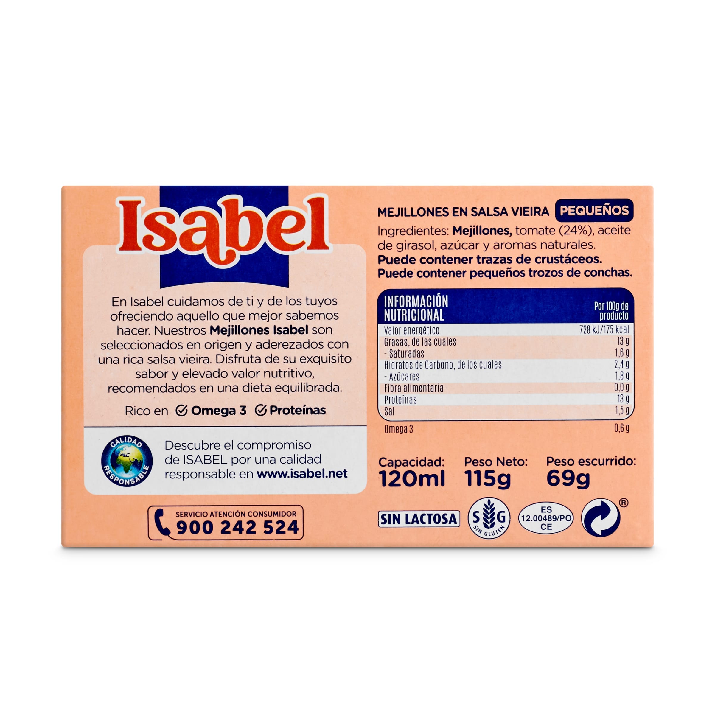 Mejillones en salsa vieira 13/18 piezas Isabel 69 g