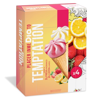Helado cono de fresa o limón 4 unidades Temptation de Dia caja 272 g-0
