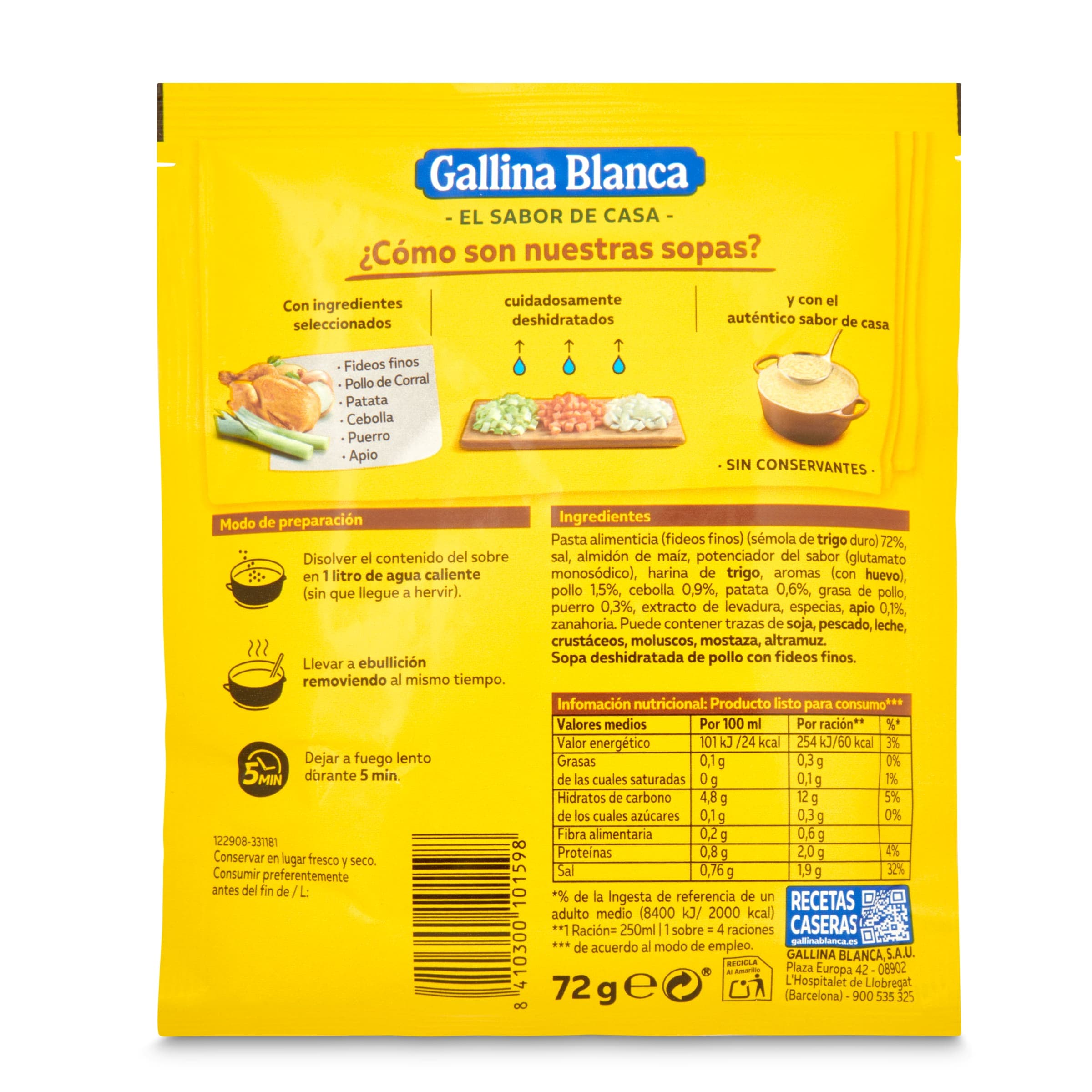 Sopa de pollo con fideos Gallina Blanca 71 g