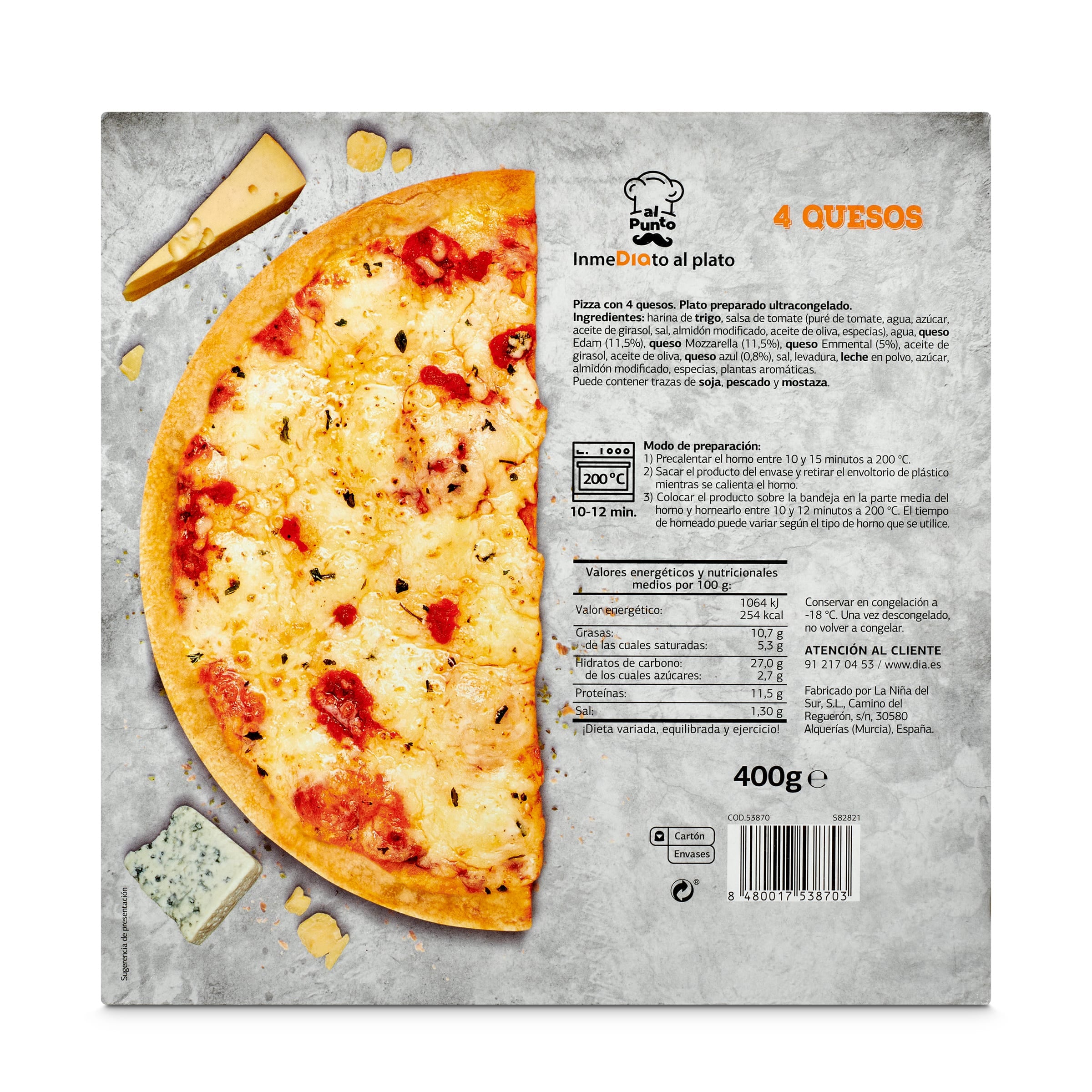 Pizza cuatro quesos Dia Al Punto 400 g