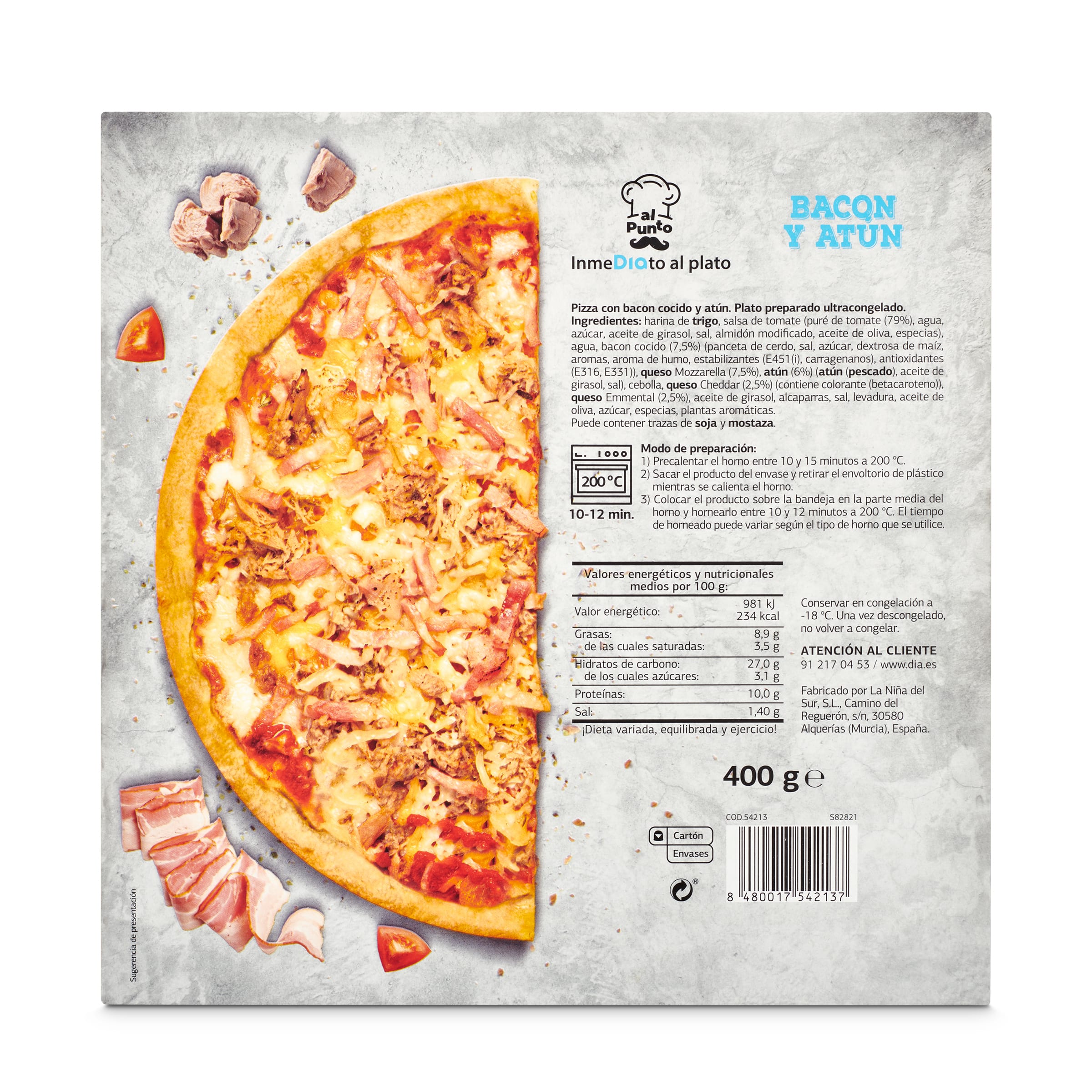 Pizza bacon y atún Dia Al Punto 400 g