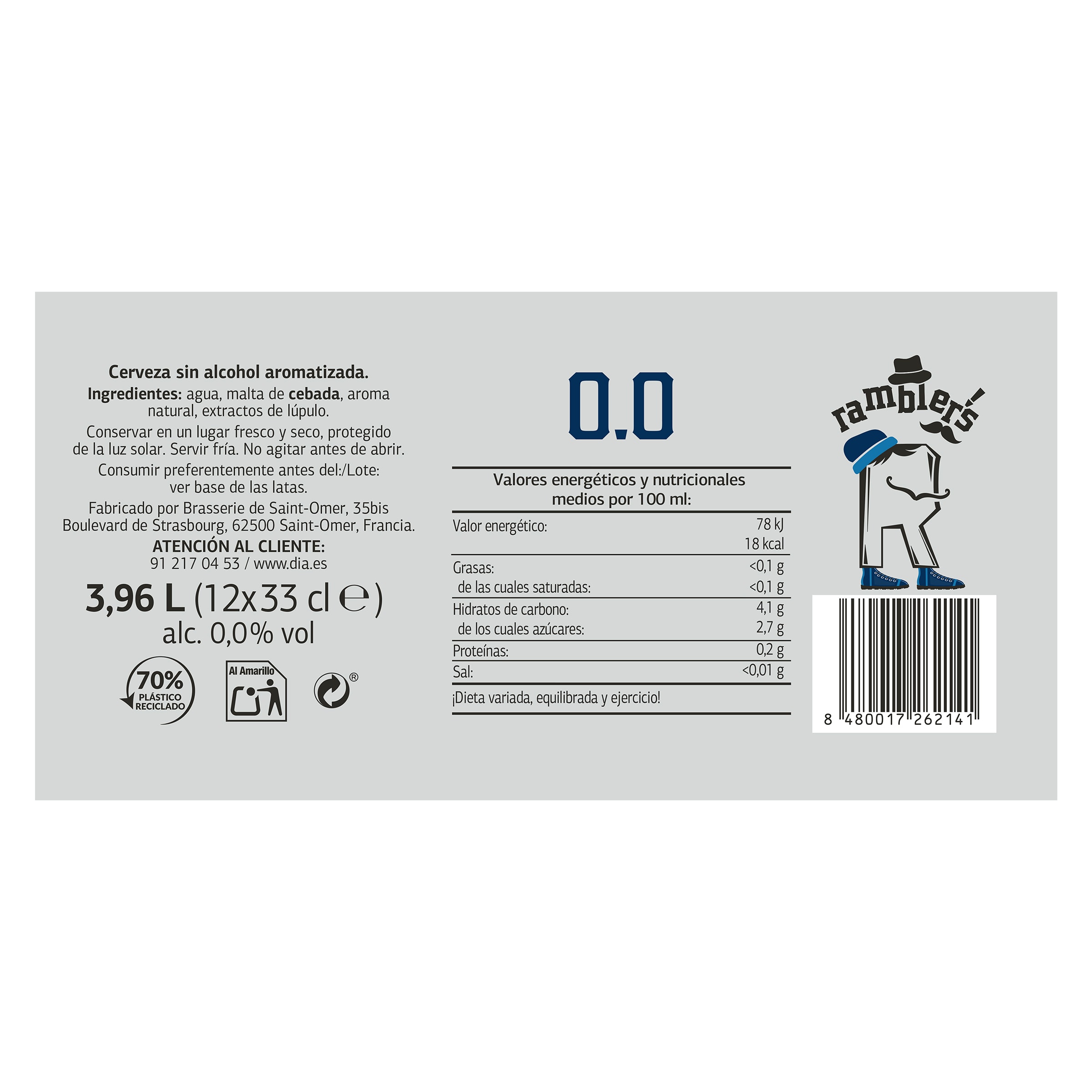 Cerveza 0,0% alcohol Dia Ramblers pack 12 x 33 cl