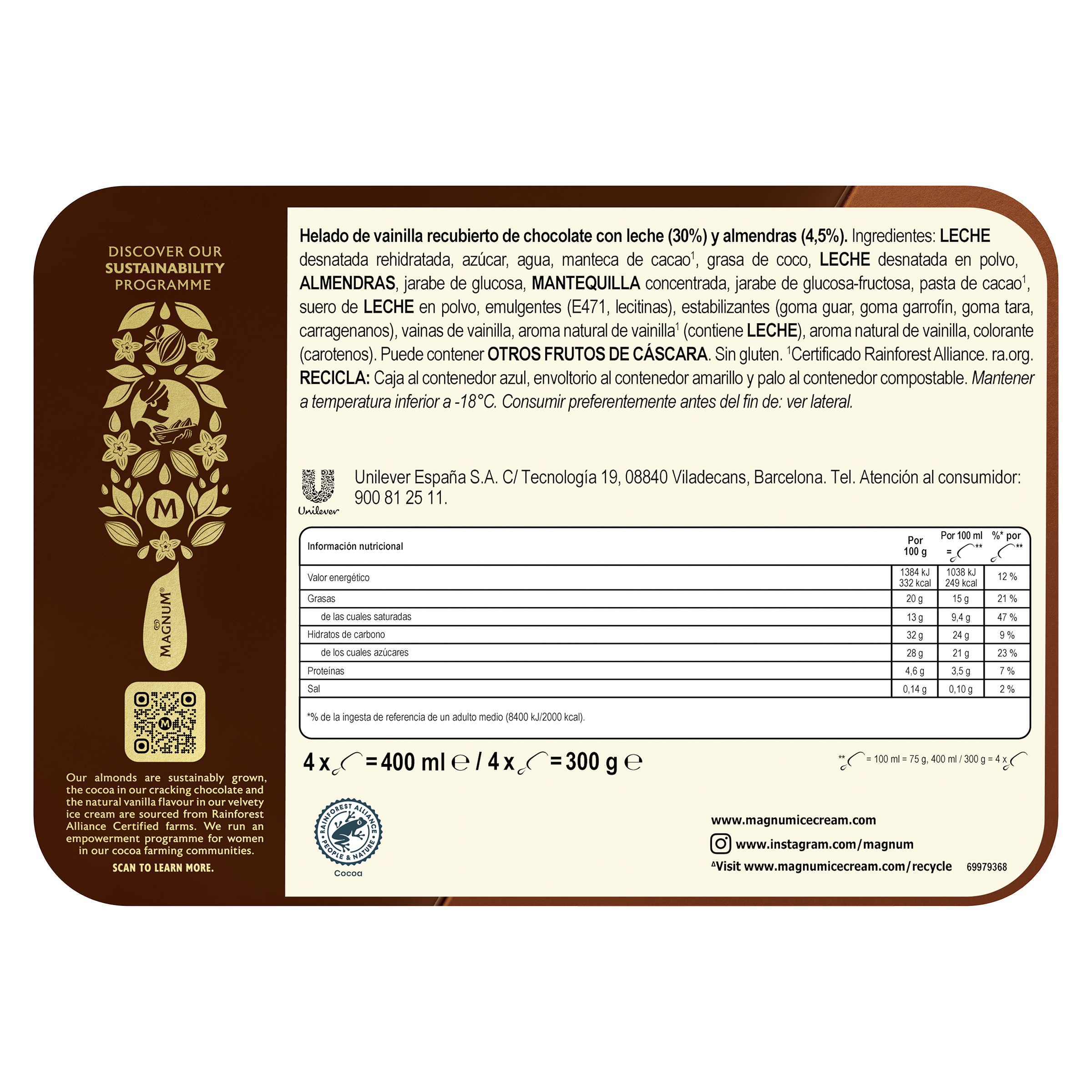 Magnum almendrado 4 x 75 g