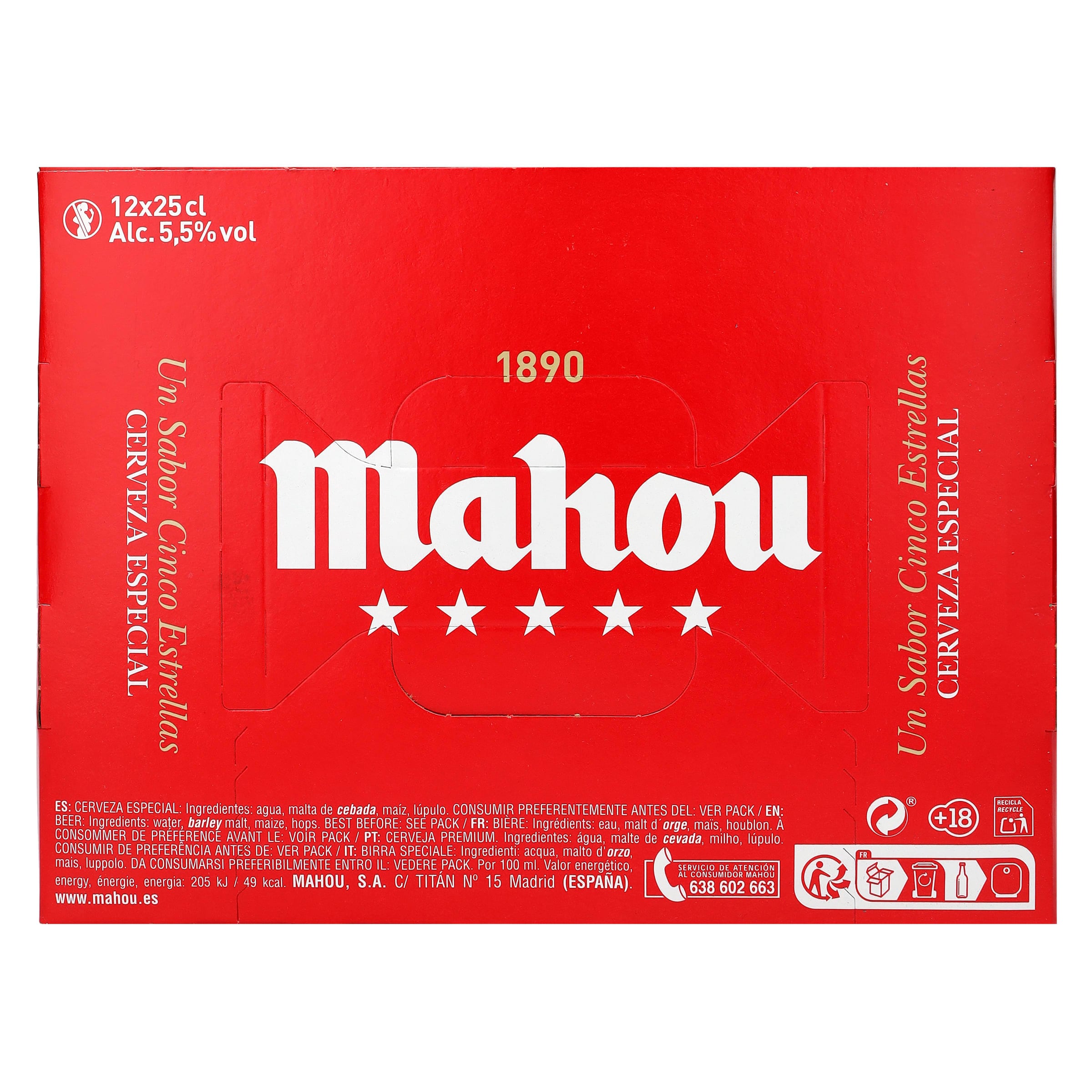 Cerveza Mahou 5 Estrellas pack 12 x 25 cl