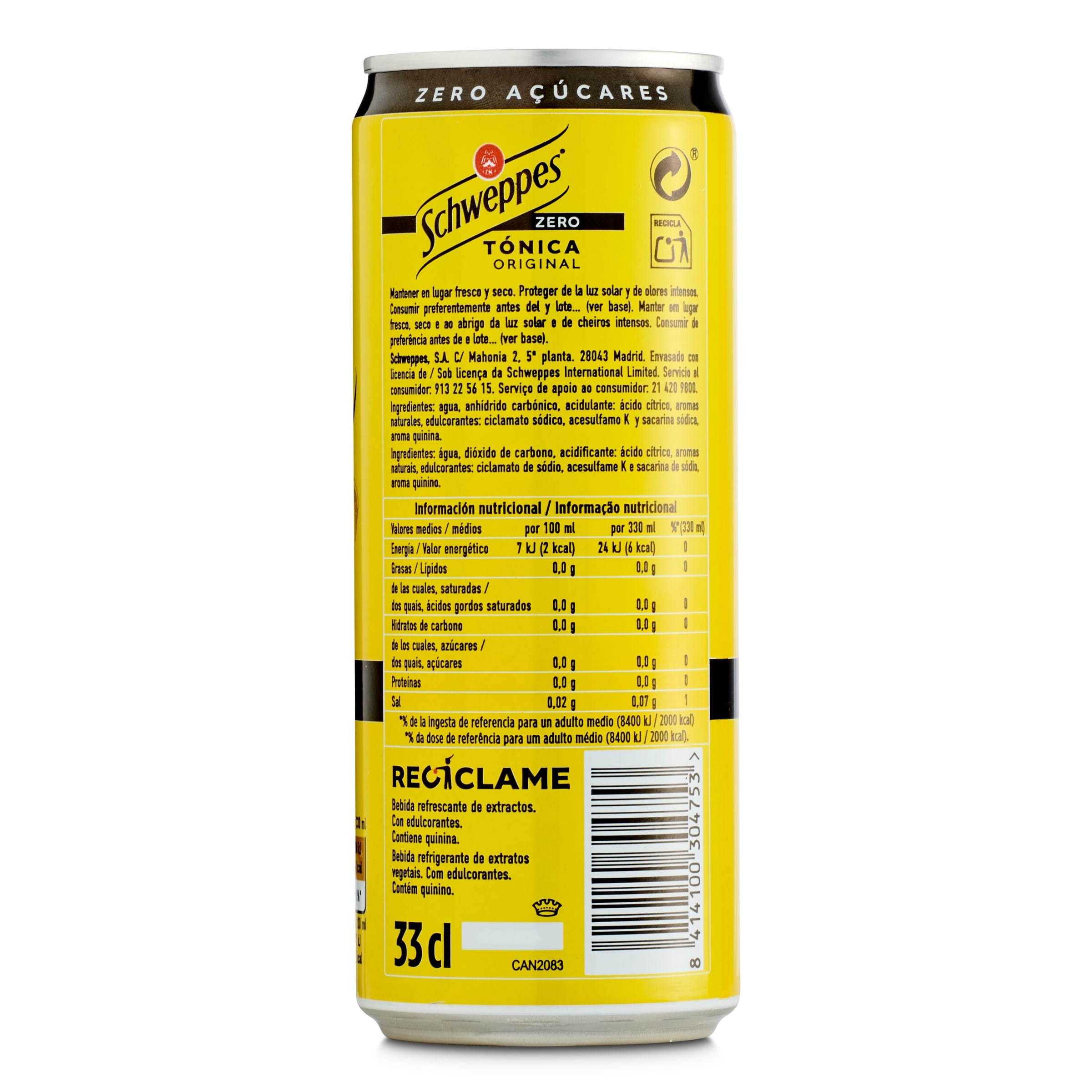 Tónica zero Schweppes 330 ml