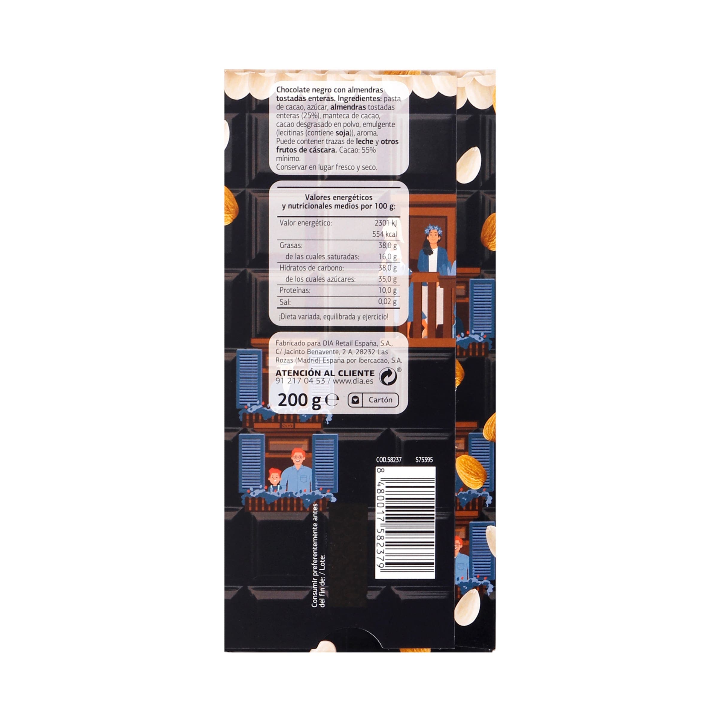 Chocolate negro con almendras enteras Dia Temptation 200 g
