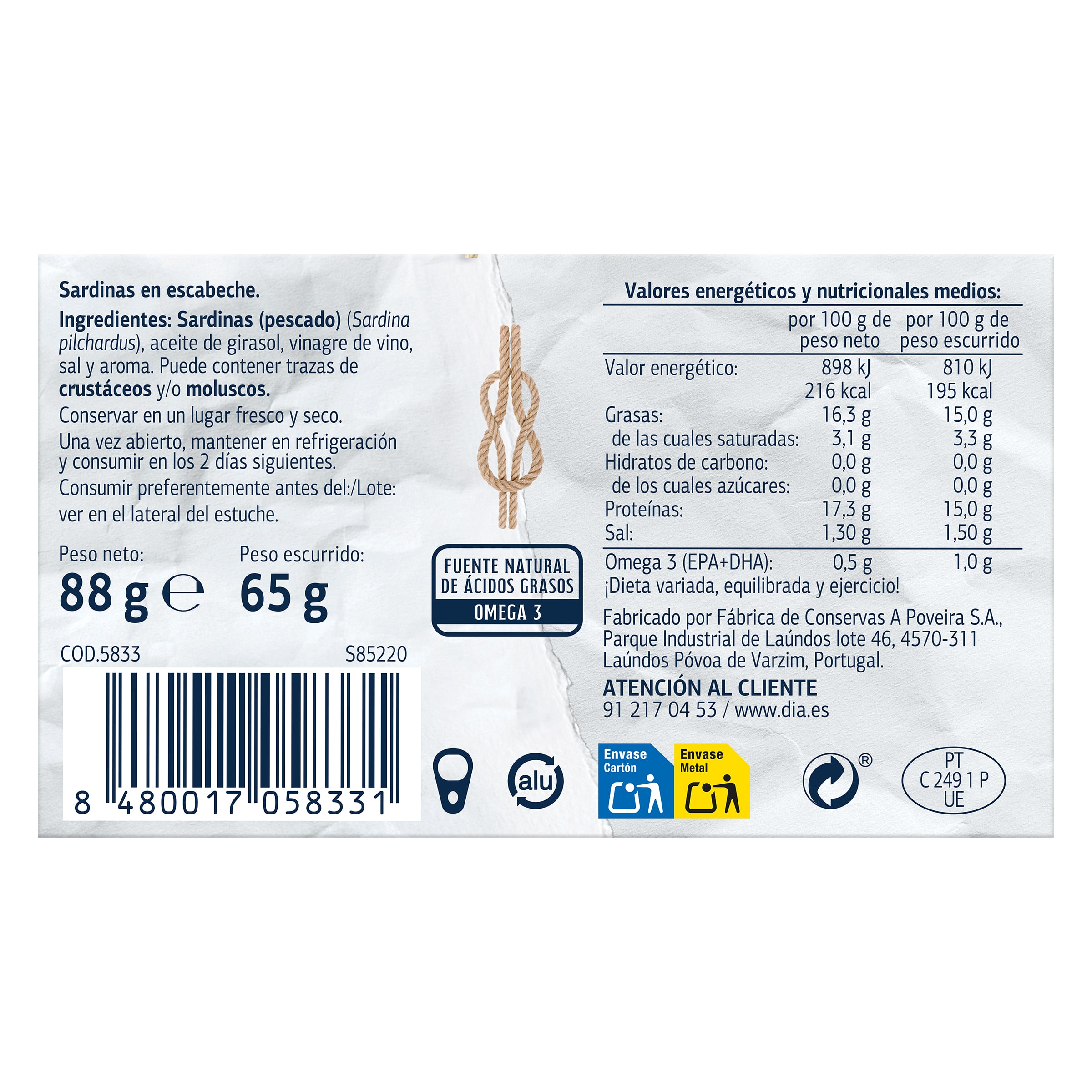 Sardinillas en escabeche Dia Mari Marinera 65 g