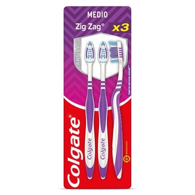 Cepillo dental zig zag medio Colgate blister 3 unidades-0