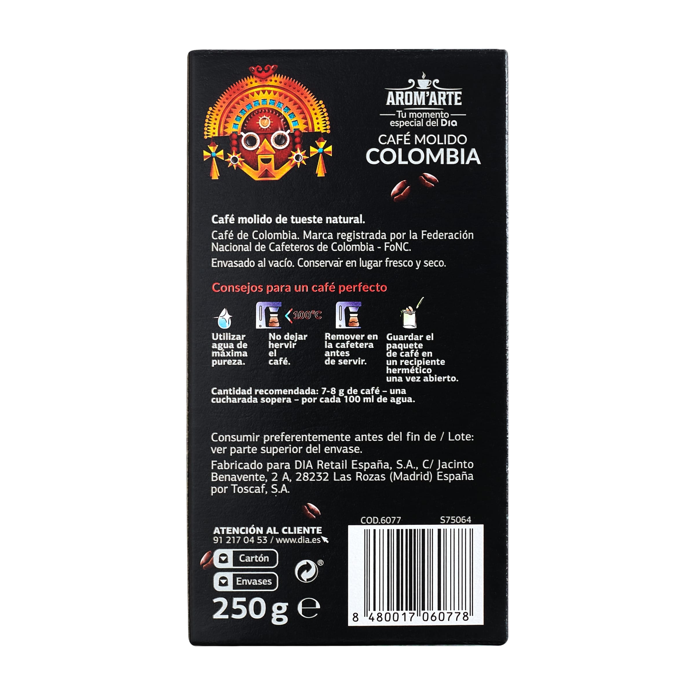 Café molido natural Colombia Dia Arom'arte 250 g