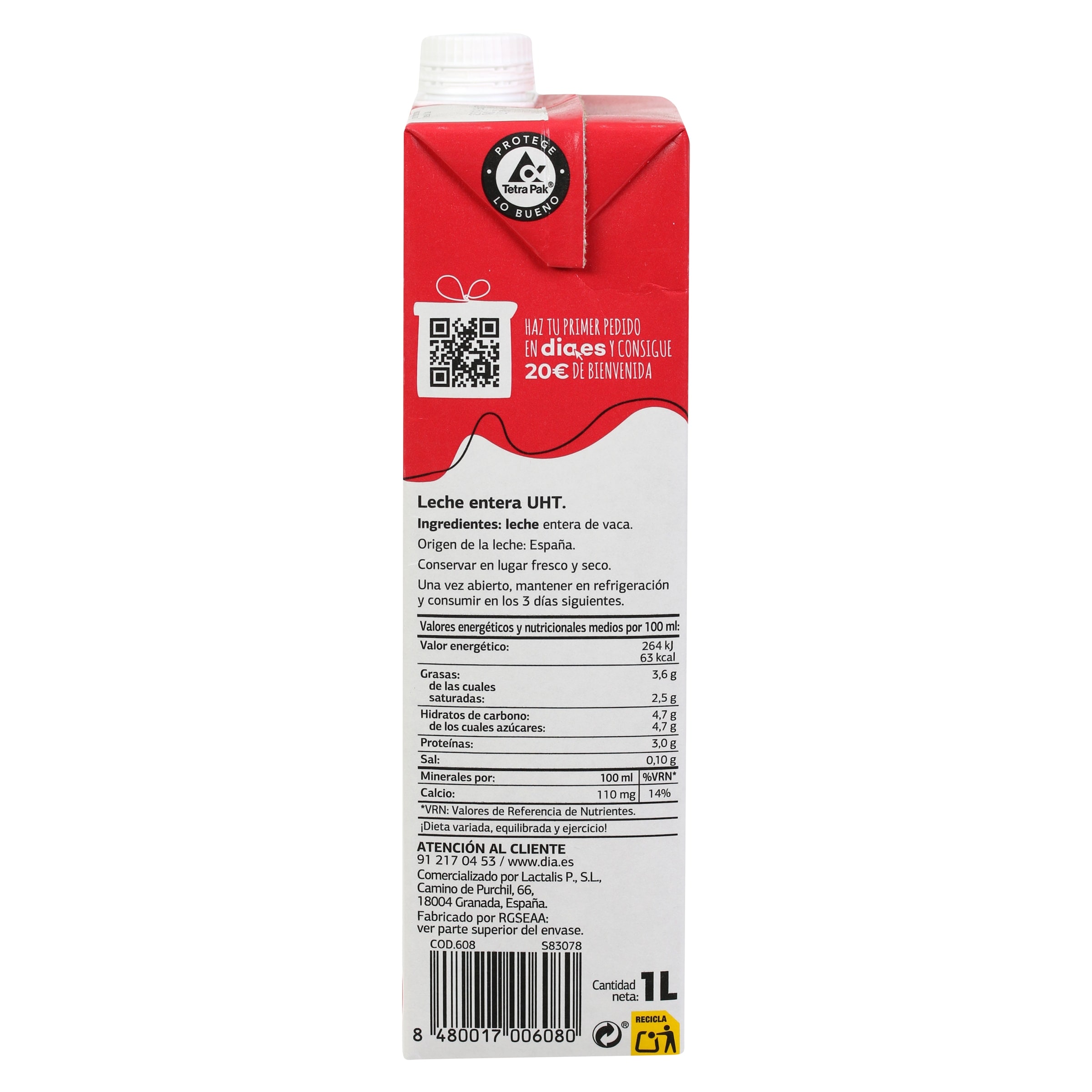 Leche entera Dia Láctea 1 L