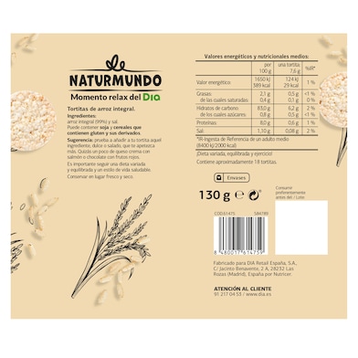 Tortitas de arroz integral Naturmundo bolsa 130 g-1