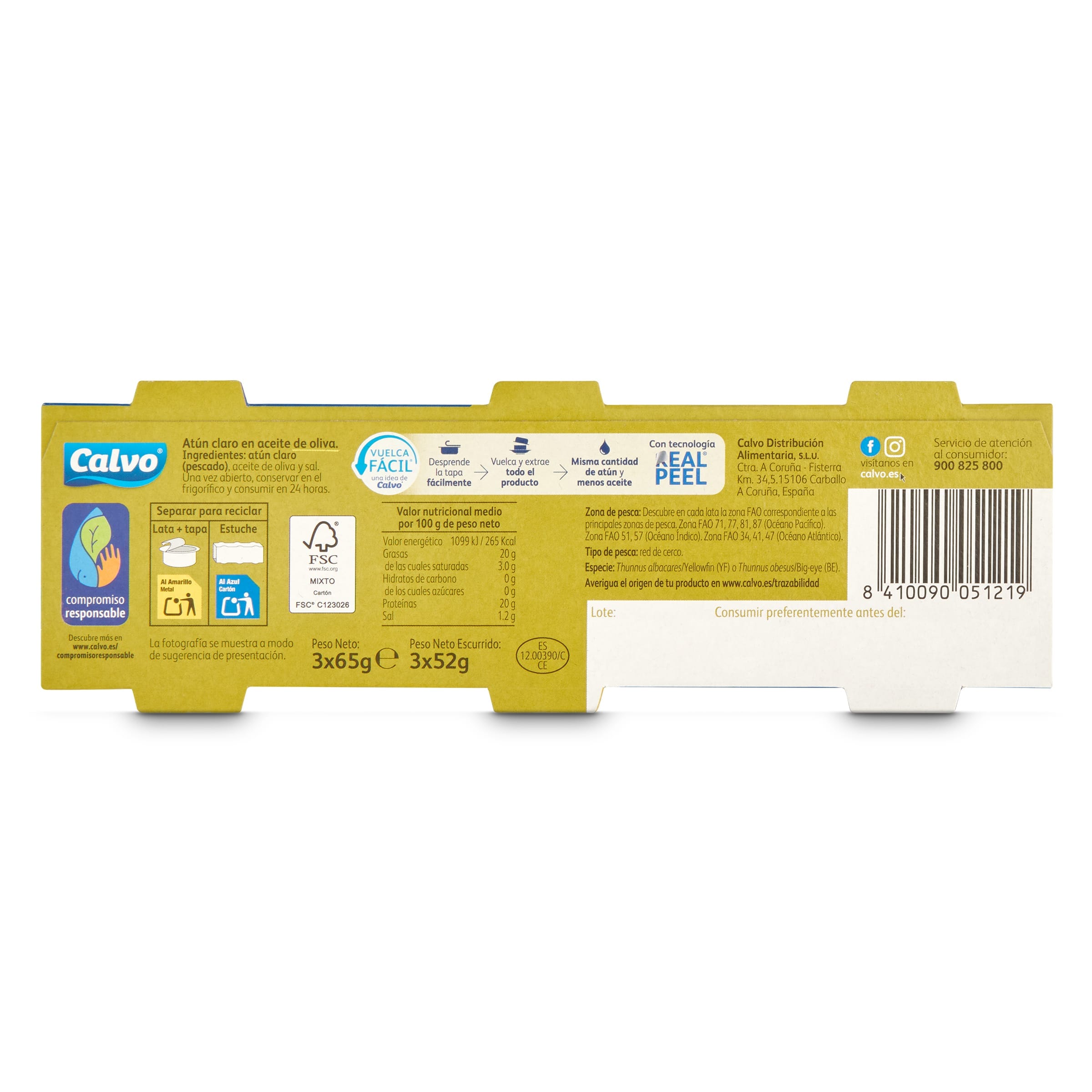 Atún claro en aceite de oliva Calvo 3 x 52 g