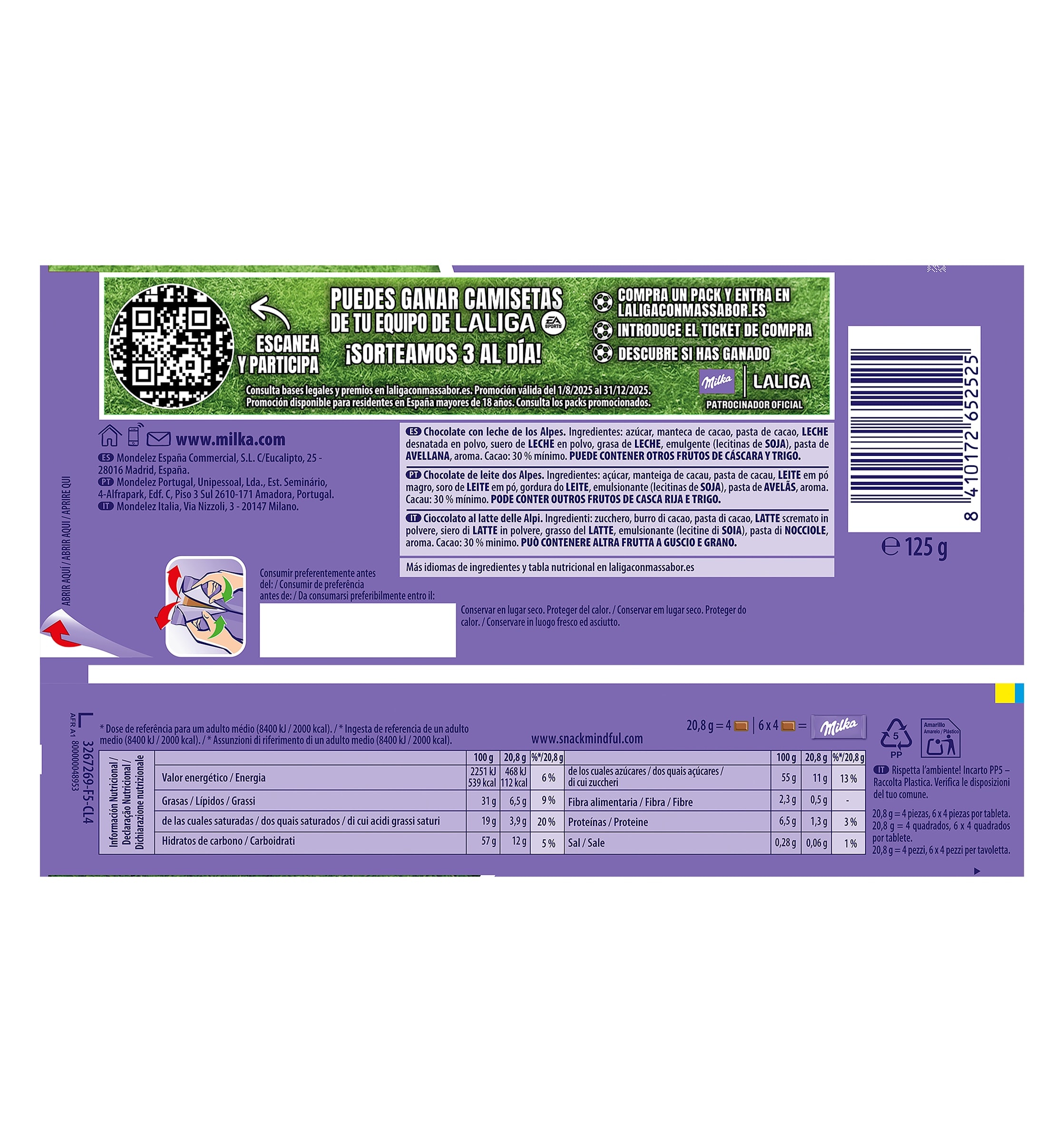 Chocolate con leche Milka 125 g