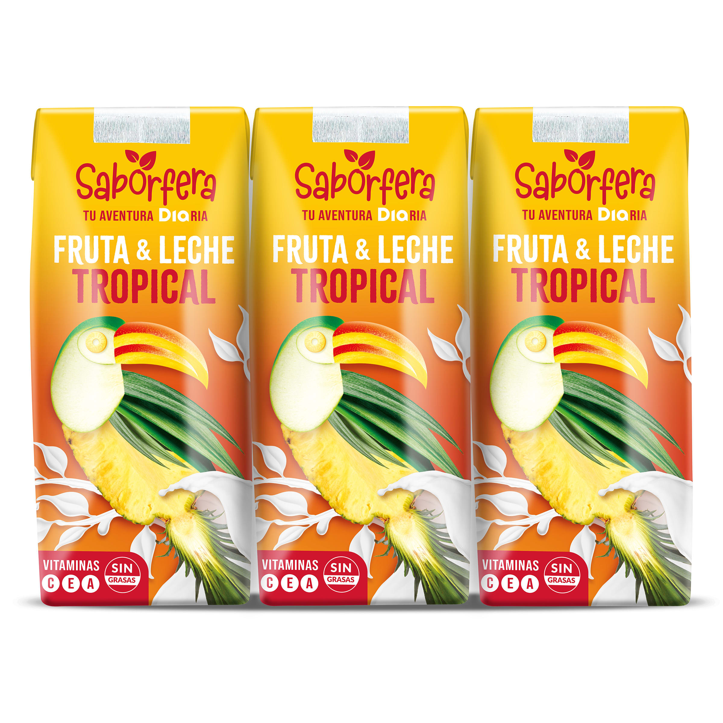 Bebida de fruta y leche tropical Dia Saborfera pack 3 x 330 ml