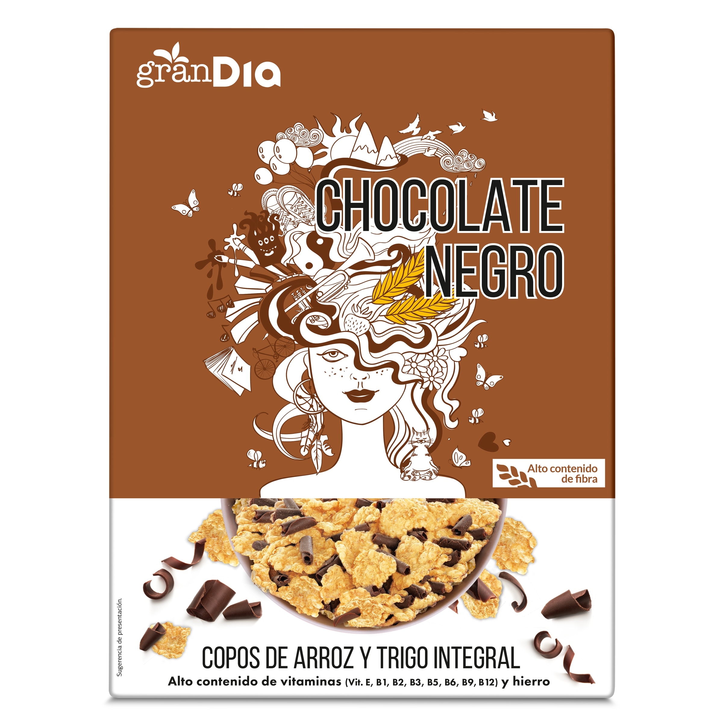 Cereales copos de trigo, arroz y cebada con chocolate negro Gran Dia 300 g