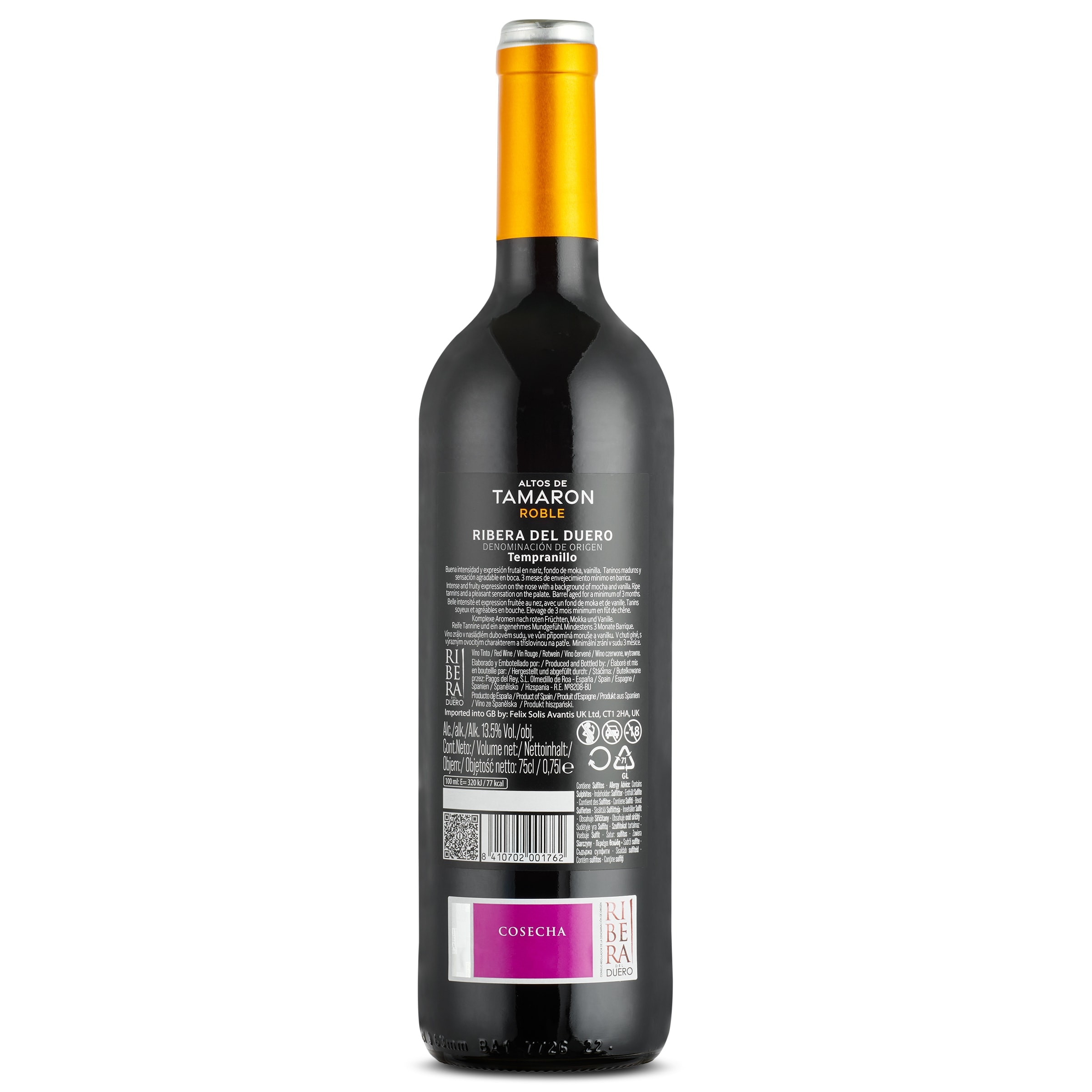 Vino tinto roble D.O. Ribera del Duero Altos de Tamarón 75 cl