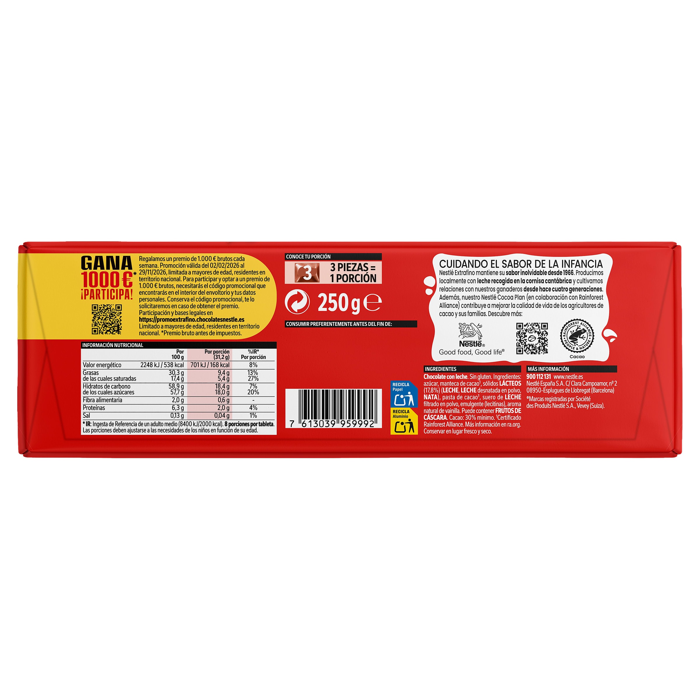 Chocolate con leche Nestlé Extrafino 250 g