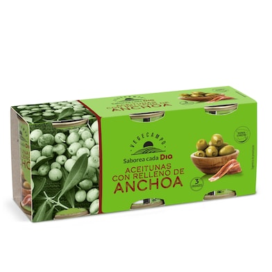 Aceitunas rellenas de anchoa Vegecampo lata 3 x 50 g - Supermercados DIA