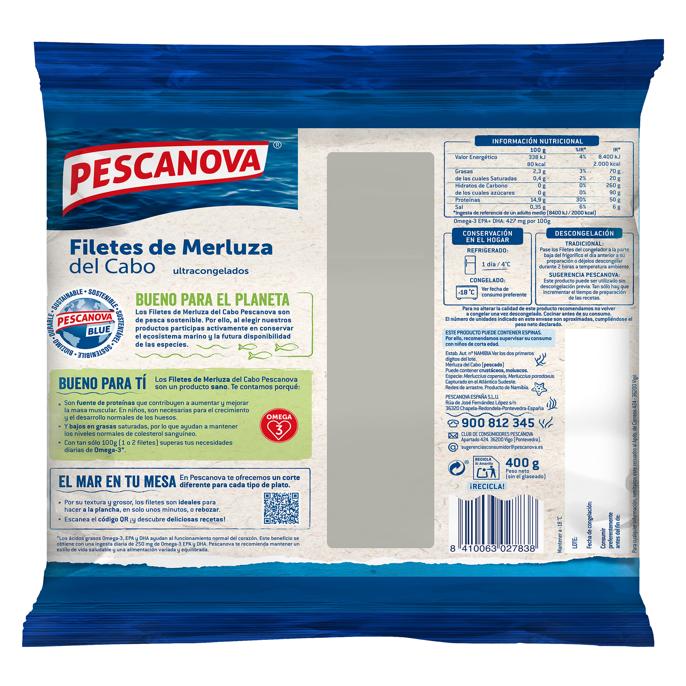 Filetes de merluza sin piel mini Pescanova 400 g
