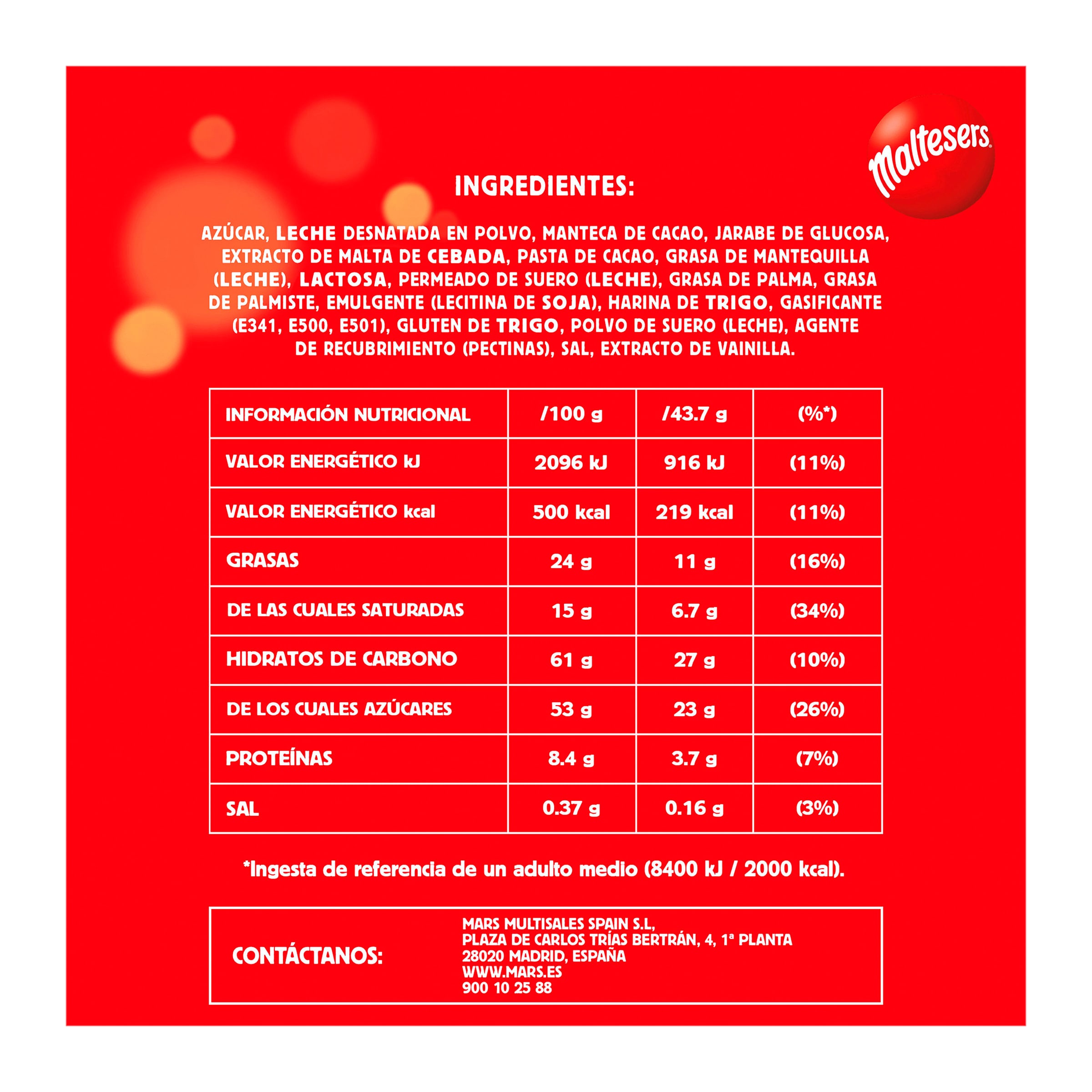 Bolitas de chocolate rellenas de leche malteada Maltesers 175 g
