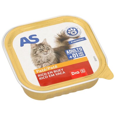 Paté para gatos rico en buey As Dia tarrina 100 g-0