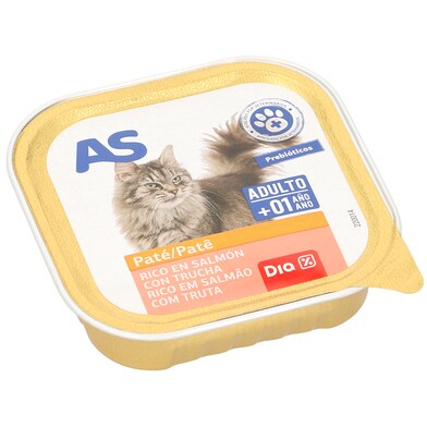 Paté para gatos rico en salmón con trucha As Dia tarrina 100 g-0 Paté para gatos rico en salmón con trucha As Dia tarrina 100 g-0