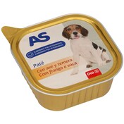 Paté para perros rico en ave y con ternera As tarrina 300 g