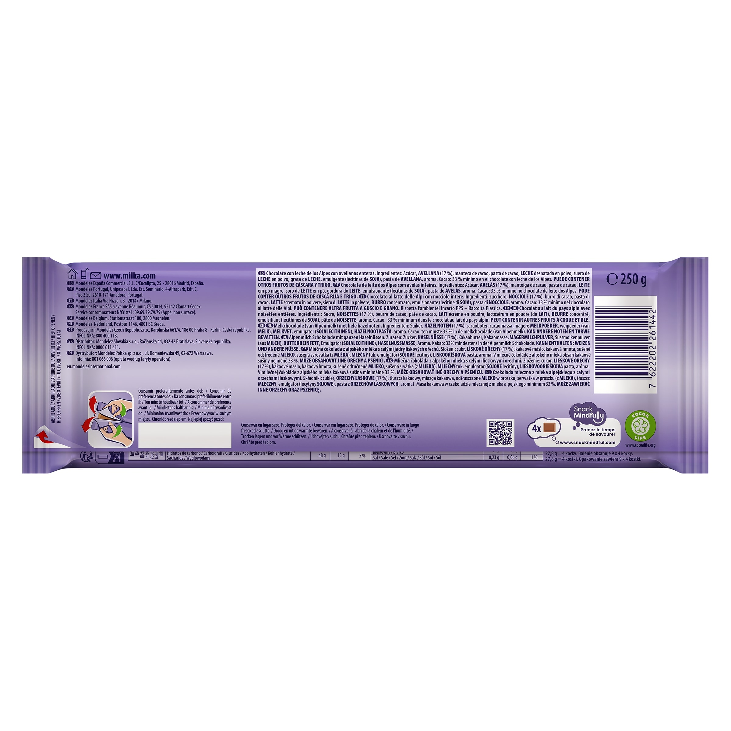 Chocolate con leche con avellanas Milka 250 g