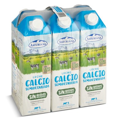 Leche semidesnatada calcio Central Lechera Asturiana pack 6 x 1 L-0