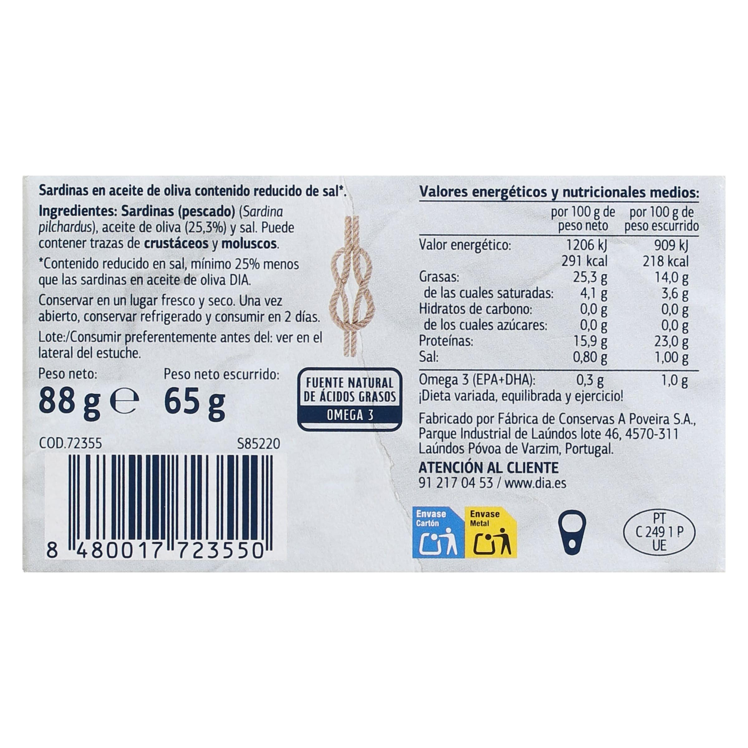 Sardinillas en aceite de oliva reducido en sal Dia Mari Marinera 65 g