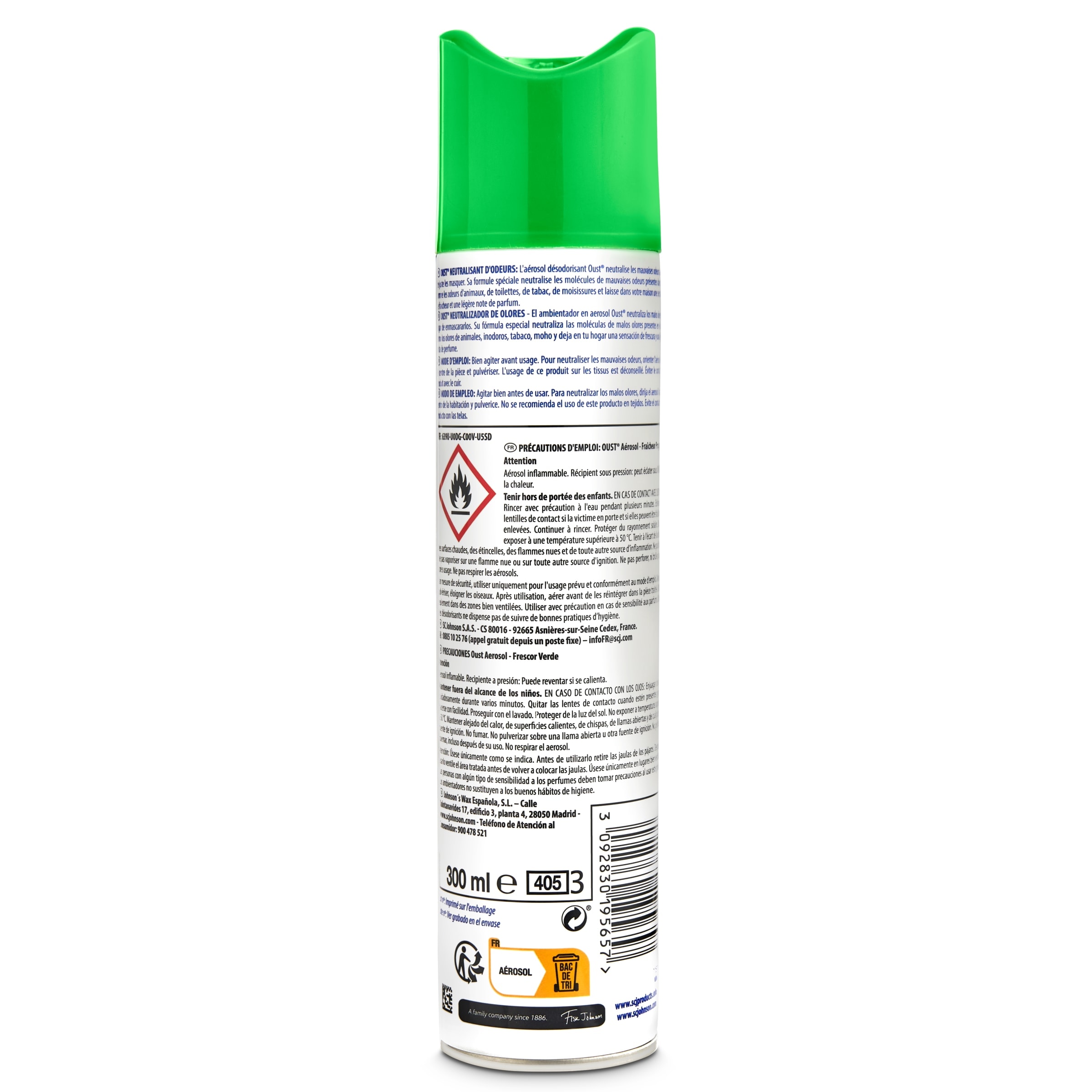 Ambientador eliminador de olores frescor verde Oust 300 ml