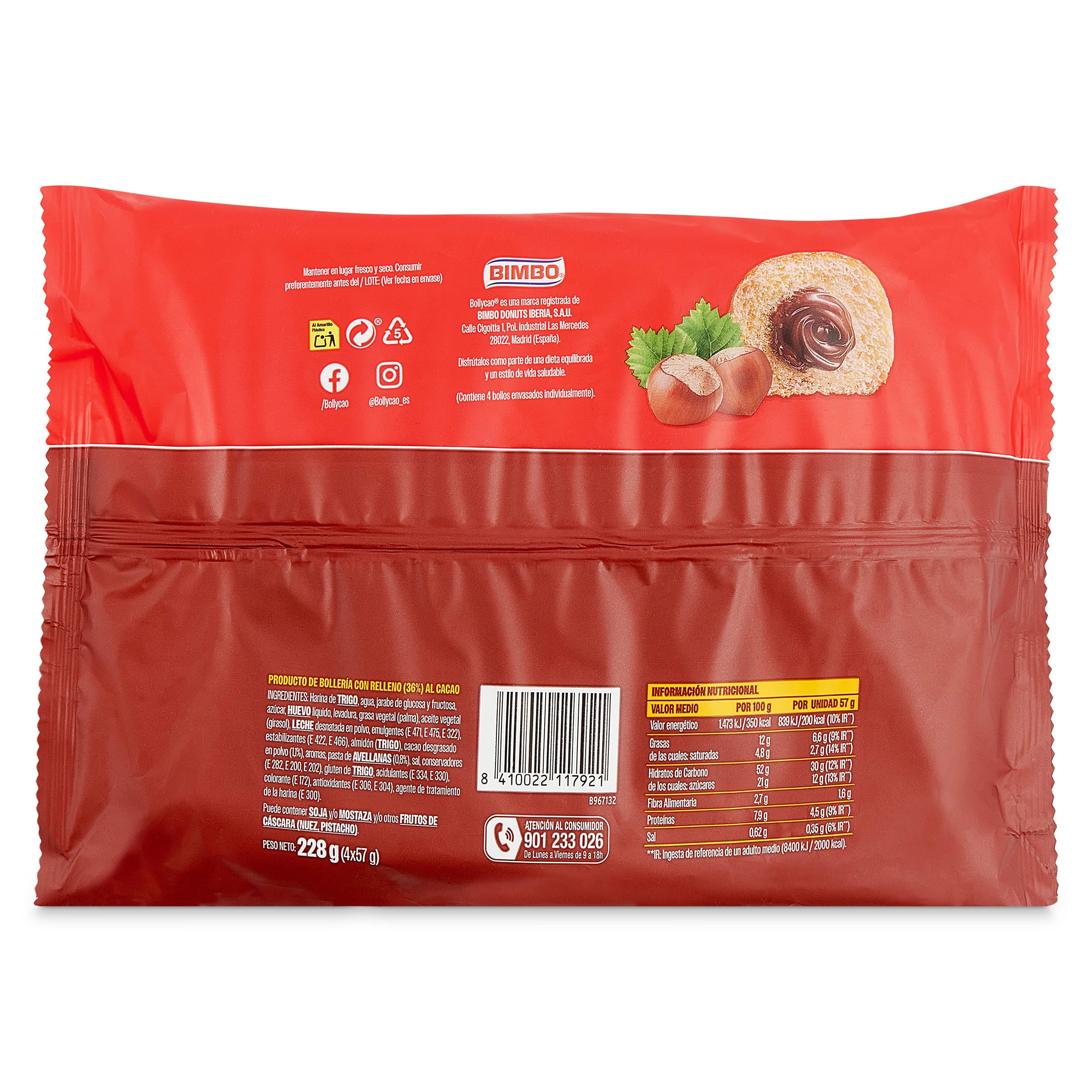 Bollos rellenos de cacao Bollycao 228 g