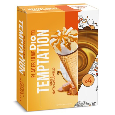 Helado cono de nata y caramelo 4 unidades Temptation de Dia caja 272 g-0