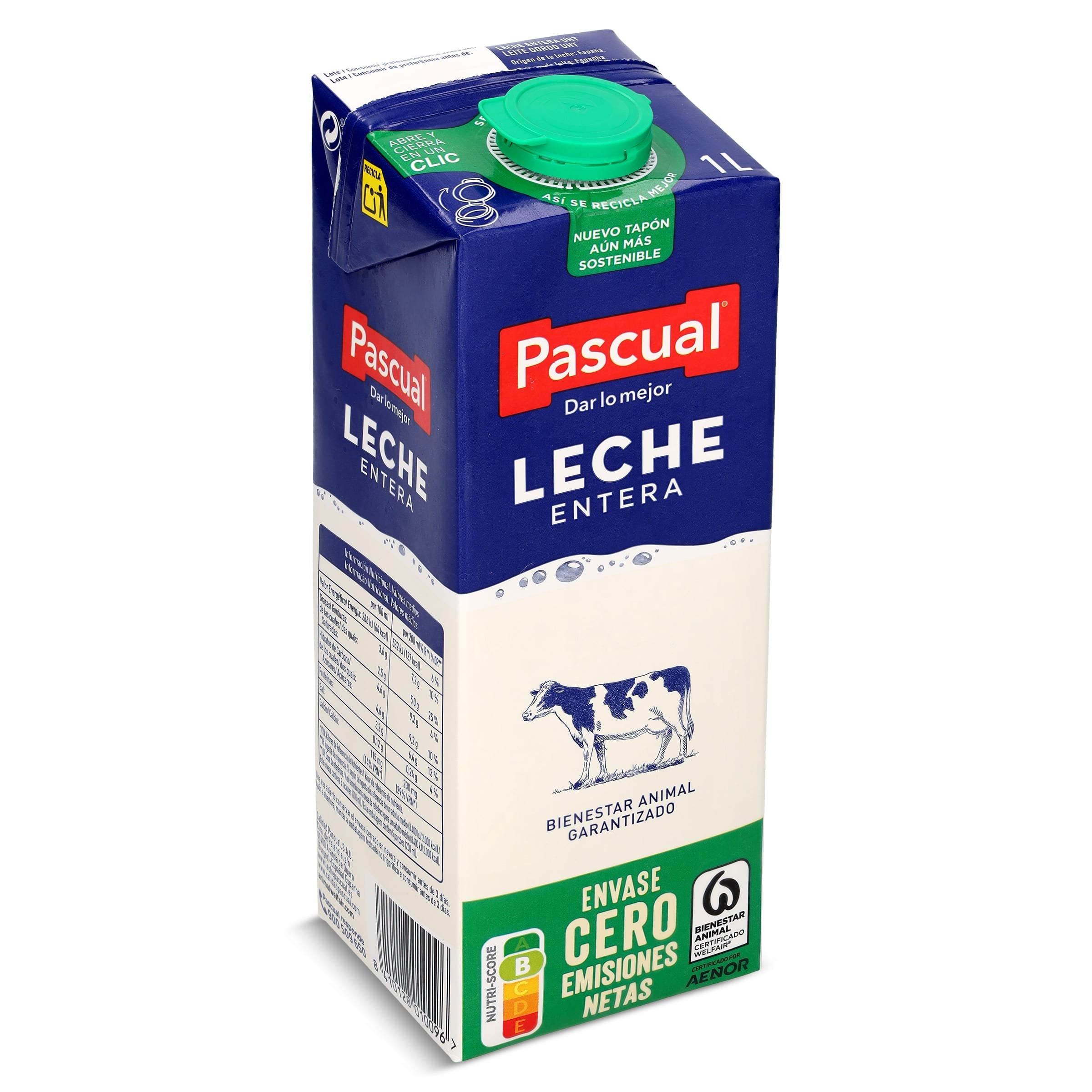 Leche entera sin lactosa PASCUAL, brik 1 litro