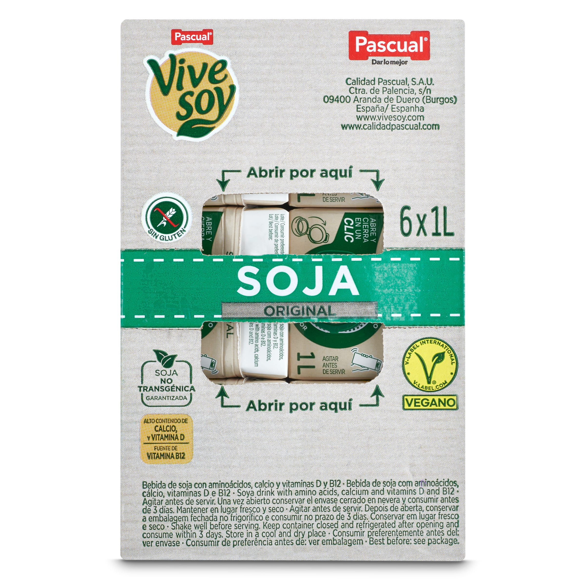 Bebida de soja Pascual Vivesoy pack 6 x 1 L