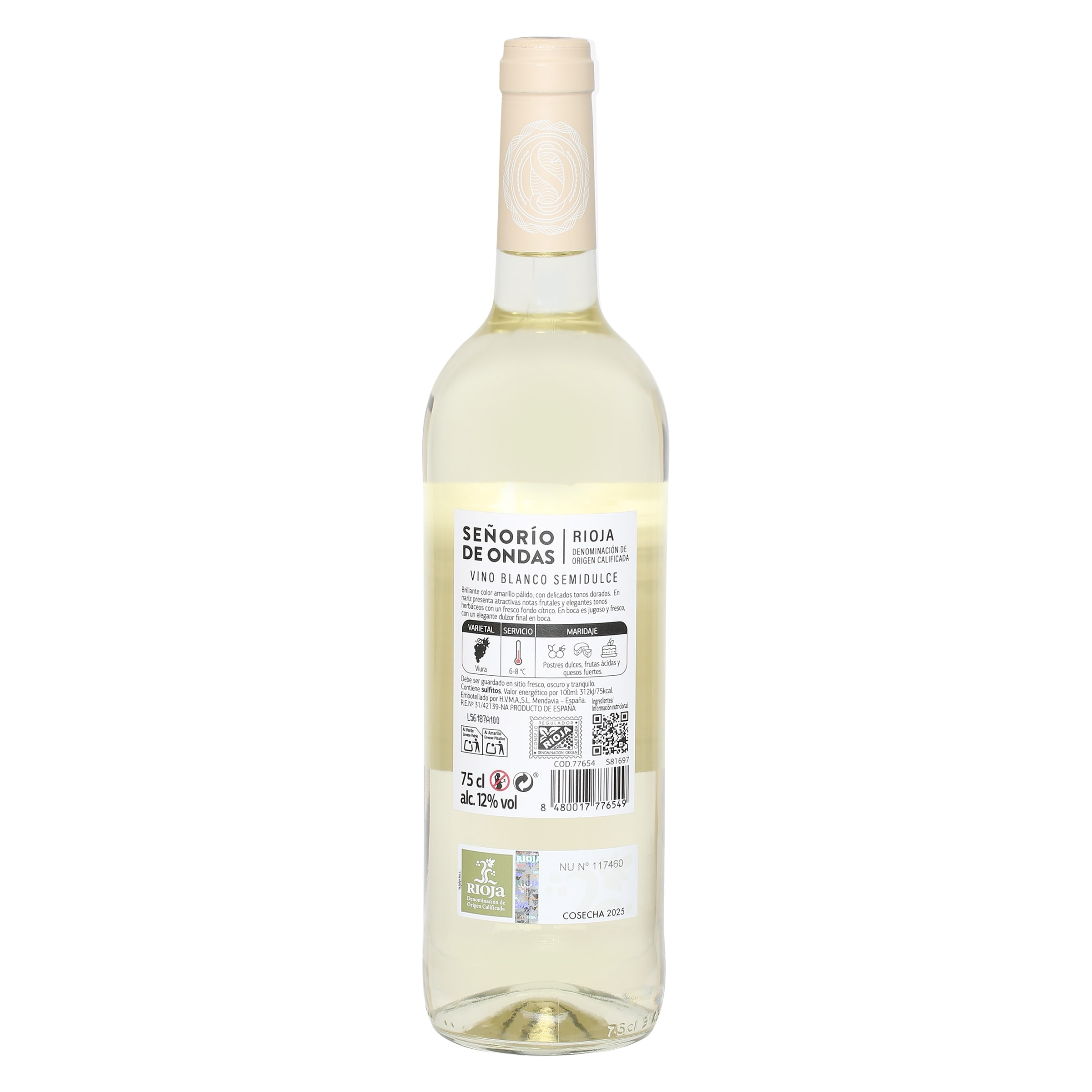 Vino blanco semidulce D.O. Rioja Señorío de Ondas 75 cl
